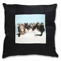 Cute Norwegian Forest Kittens Black Satin Feel Scatter Cushion