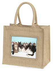 Cute Norwegian Forest Kittens Natural/Beige Jute Large Shopping Bag