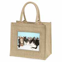 Cute Norwegian Forest Kittens Natural/Beige Jute Large Shopping Bag