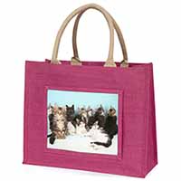 Cute Norwegian Forest Kittens Large Pink Jute Shopping Bag