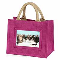 Cute Norwegian Forest Kittens Little Girls Small Pink Jute Shopping Bag