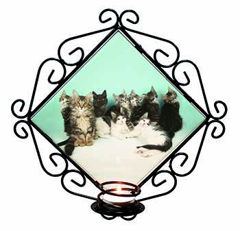 Cute Norwegian Forest Kittens Wrought Iron Wall Art Candle Holder