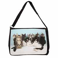 Cute Norwegian Forest Kittens Large Black Laptop Shoulder Bag School/College