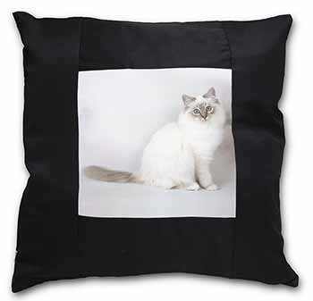 Beautiful Birman Cat Black Satin Feel Scatter Cushion