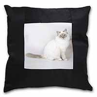 Beautiful Birman Cat Black Satin Feel Scatter Cushion