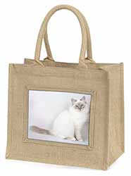 Beautiful Birman Cat Natural/Beige Jute Large Shopping Bag