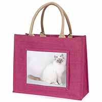 Beautiful Birman Cat Large Pink Jute Shopping Bag