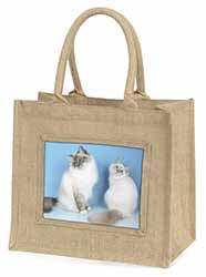 Gorgeous Birman Cats Natural/Beige Jute Large Shopping Bag