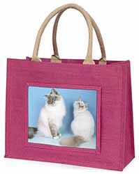 Gorgeous Birman Cats Large Pink Jute Shopping Bag
