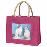 Gorgeous Birman Cats Large Pink Jute Shopping Bag