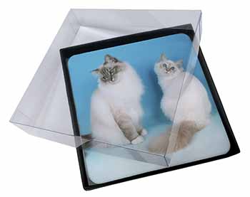 4x Gorgeous Birman Cats Picture Table Coasters Set in Gift Box