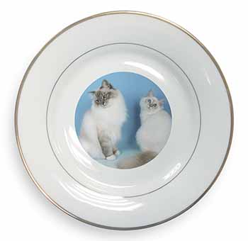 Gorgeous Birman Cats Gold Rim Plate Printed Full Colour in Gift Box