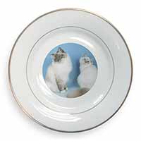 Gorgeous Birman Cats Gold Rim Plate Printed Full Colour in Gift Box
