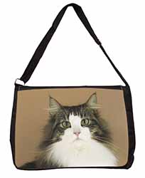 Tabby and White Cat Large Black Laptop Shoulder Bag School/College