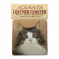 Tabby and White Cat Single Leather Photo Coaster