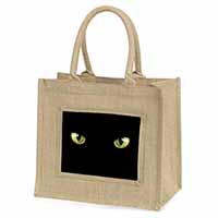 Black Cats Night Eyes Natural/Beige Jute Large Shopping Bag