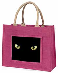 Black Cats Night Eyes Large Pink Jute Shopping Bag