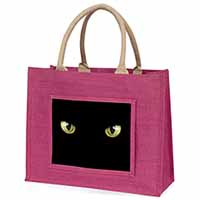 Black Cats Night Eyes Large Pink Jute Shopping Bag