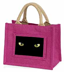 Black Cats Night Eyes Little Girls Small Pink Jute Shopping Bag