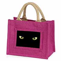 Black Cats Night Eyes Little Girls Small Pink Jute Shopping Bag