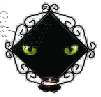 Black Cats Night Eyes Wrought Iron Wall Art Candle Holder