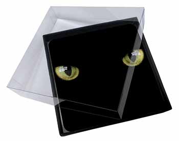 4x Black Cats Night Eyes Picture Table Coasters Set in Gift Box