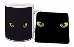 Black Cats Night Eyes Mug and Coaster Set