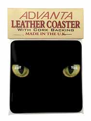 Black Cats Night Eyes Single Leather Photo Coaster