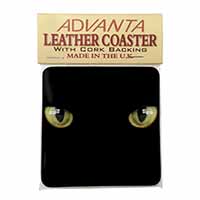 Black Cats Night Eyes Single Leather Photo Coaster