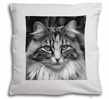 Gorgeous Green Eyes Cat Soft White Velvet Feel Scatter Cushion