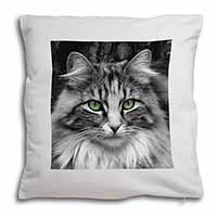 Gorgeous Green Eyes Cat Soft White Velvet Feel Scatter Cushion