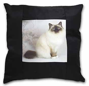 Birman Cat Black Satin Feel Scatter Cushion