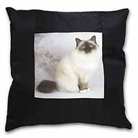 Birman Cat Black Satin Feel Scatter Cushion