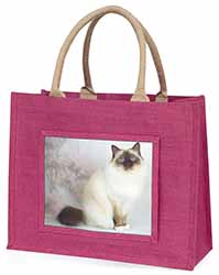 Birman Cat Large Pink Jute Shopping Bag