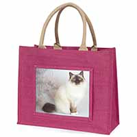 Birman Cat Large Pink Jute Shopping Bag