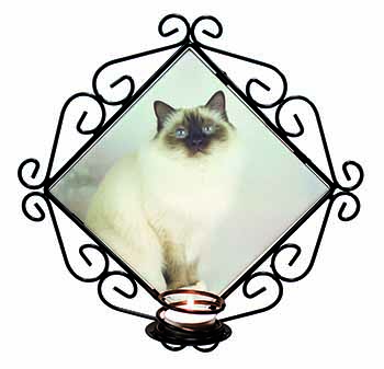 Birman Cat Wrought Iron Wall Art Candle Holder