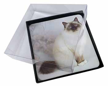 4x Birman Cat Picture Table Coasters Set in Gift Box