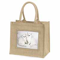 Exotic White Kittens Natural/Beige Jute Large Shopping Bag