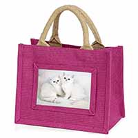 Exotic White Kittens Little Girls Small Pink Jute Shopping Bag