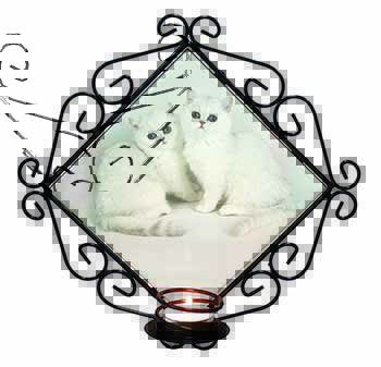 Exotic White Kittens Wrought Iron Wall Art Candle Holder