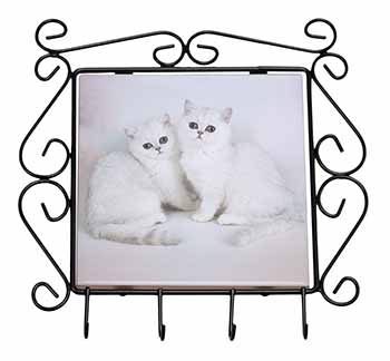 Exotic White Kittens Wrought Iron Key Holder Hooks