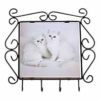 Exotic White Kittens Wrought Iron Key Holder Hooks