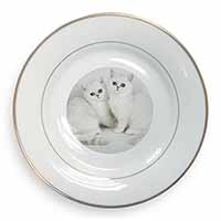 Exotic White Kittens Gold Rim Plate Printed Full Colour in Gift Box