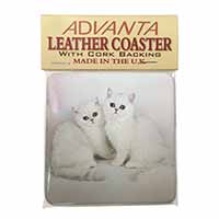 Exotic White Kittens Single Leather Photo Coaster