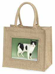 Japanese Bobtail Cat Natural/Beige Jute Large Shopping Bag