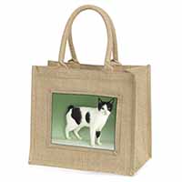 Japanese Bobtail Cat Natural/Beige Jute Large Shopping Bag