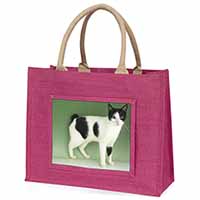 Japanese Bobtail Cat Large Pink Jute Shopping Bag