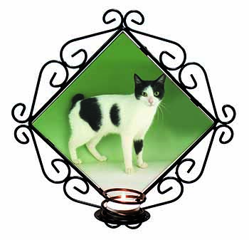 Japanese Bobtail Cat Wrought Iron Wall Art Candle Holder