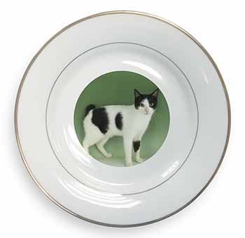 Japanese Bobtail Cat Gold Rim Plate Printed Full Colour in Gift Box