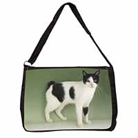 Japanese Bobtail Cat Large Black Laptop Shoulder Bag School/College